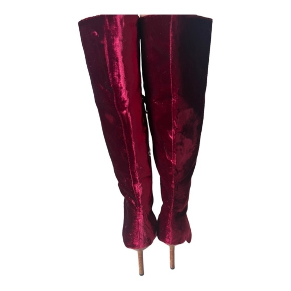 Colin Stuart Red Velvet Leather Mid Calf Pointed Toe Heel Boots Size 7M - Picture 6 of 16